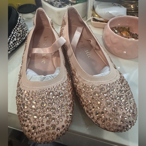 Kate Spade Violette Suede Embellished Flats Blush Mochi Pink 8.5 - Picture 3 of 10